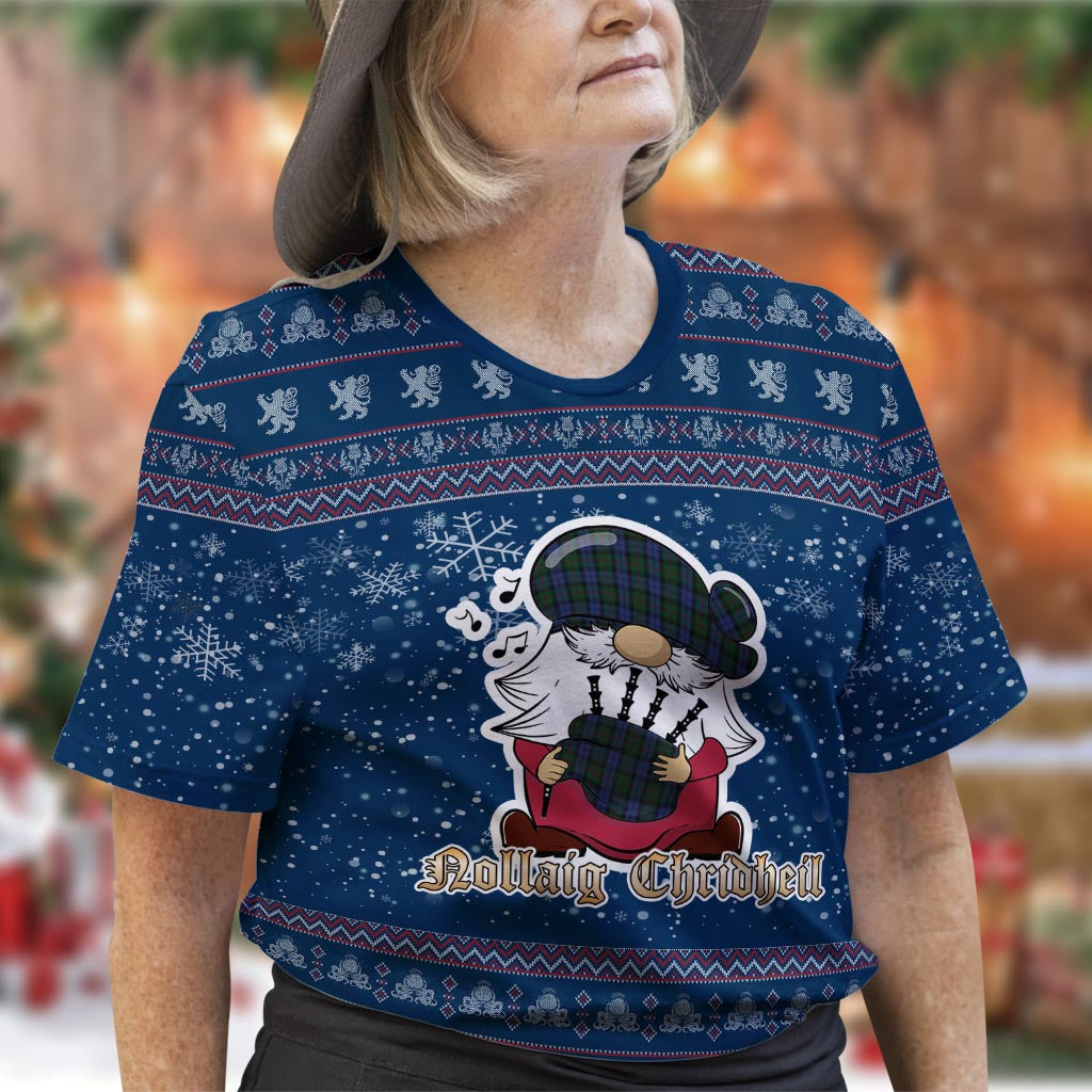 Baird Clan Christmas Family T-Shirt with Funny Gnome Playing Bagpipes Women's Shirt Blue - Tartanvibesclothing