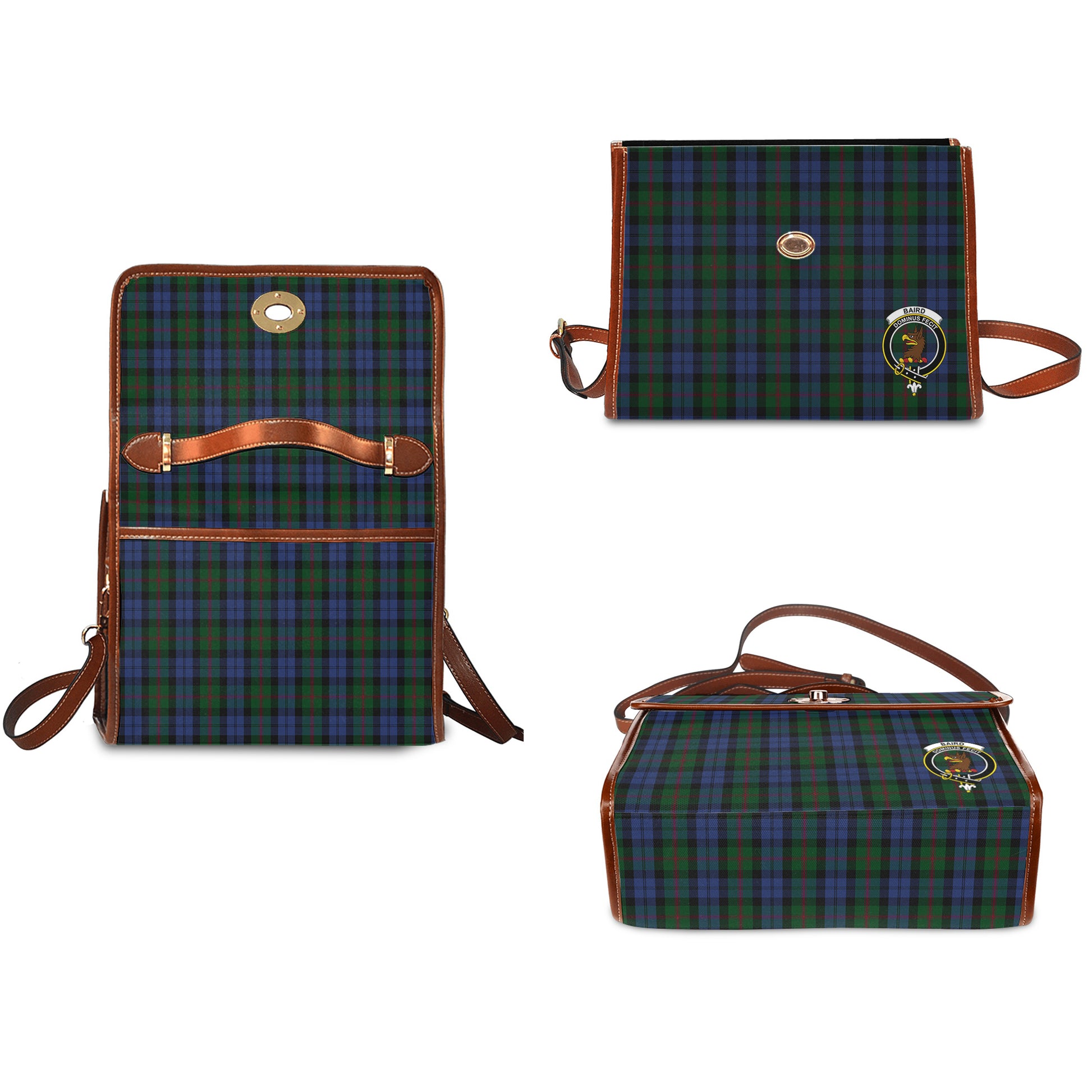 Baird Tartan Leather Strap Waterproof Canvas Bag with Family Crest - Tartanvibesclothing