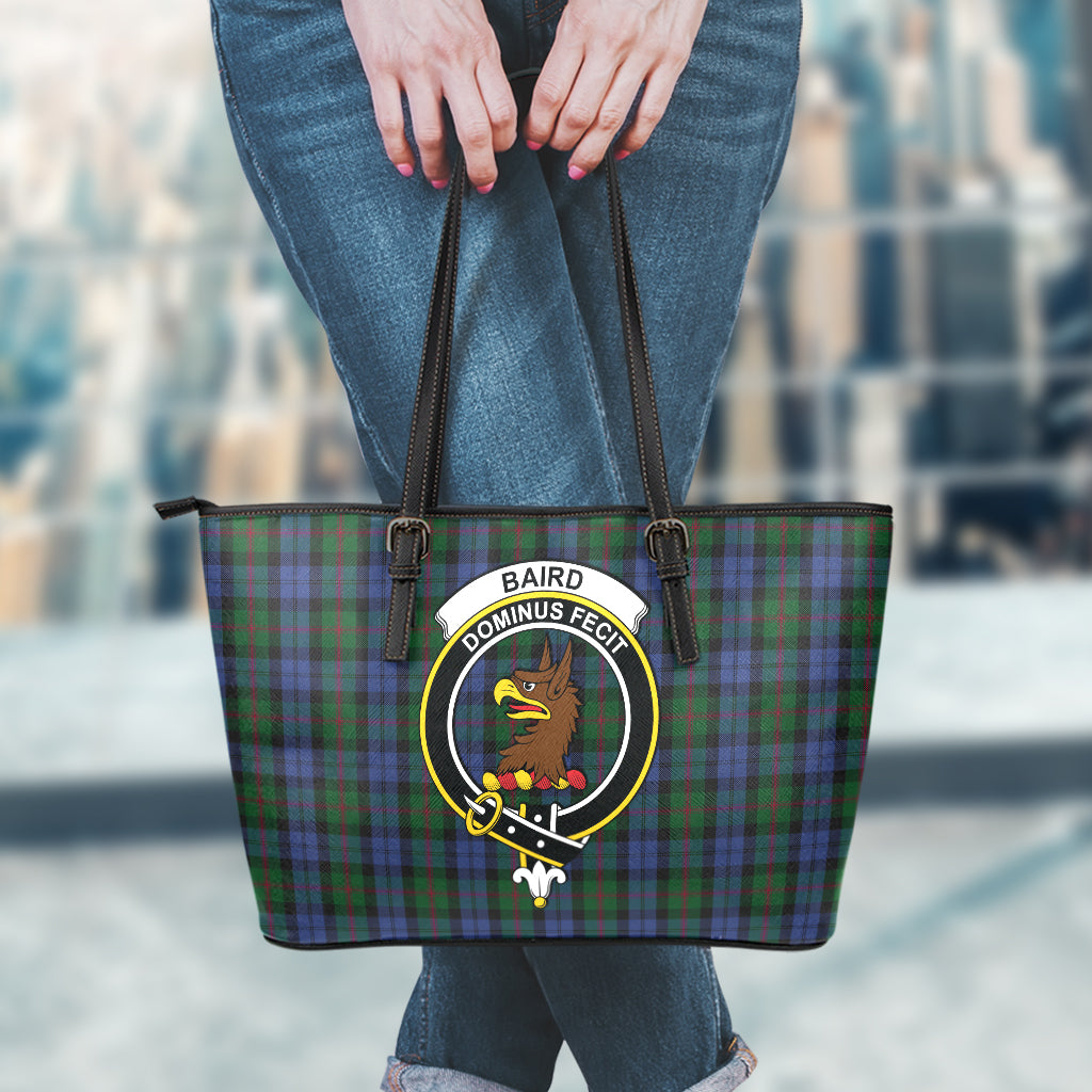 Baird Tartan Leather Tote Bag with Family Crest - Tartanvibesclothing