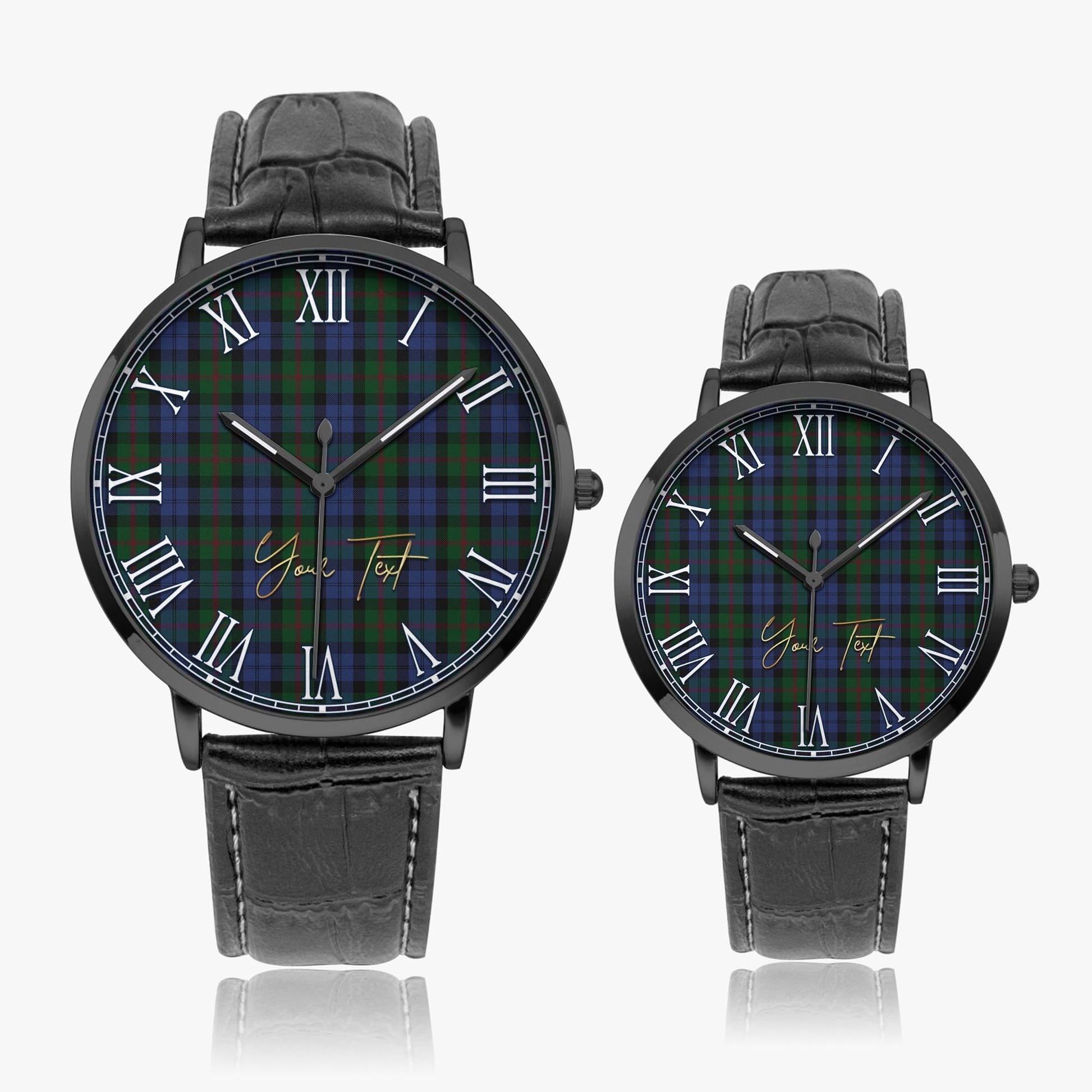 Baird Tartan Personalized Your Text Leather Trap Quartz Watch Ultra Thin Black Case With Black Leather Strap - Tartanvibesclothing