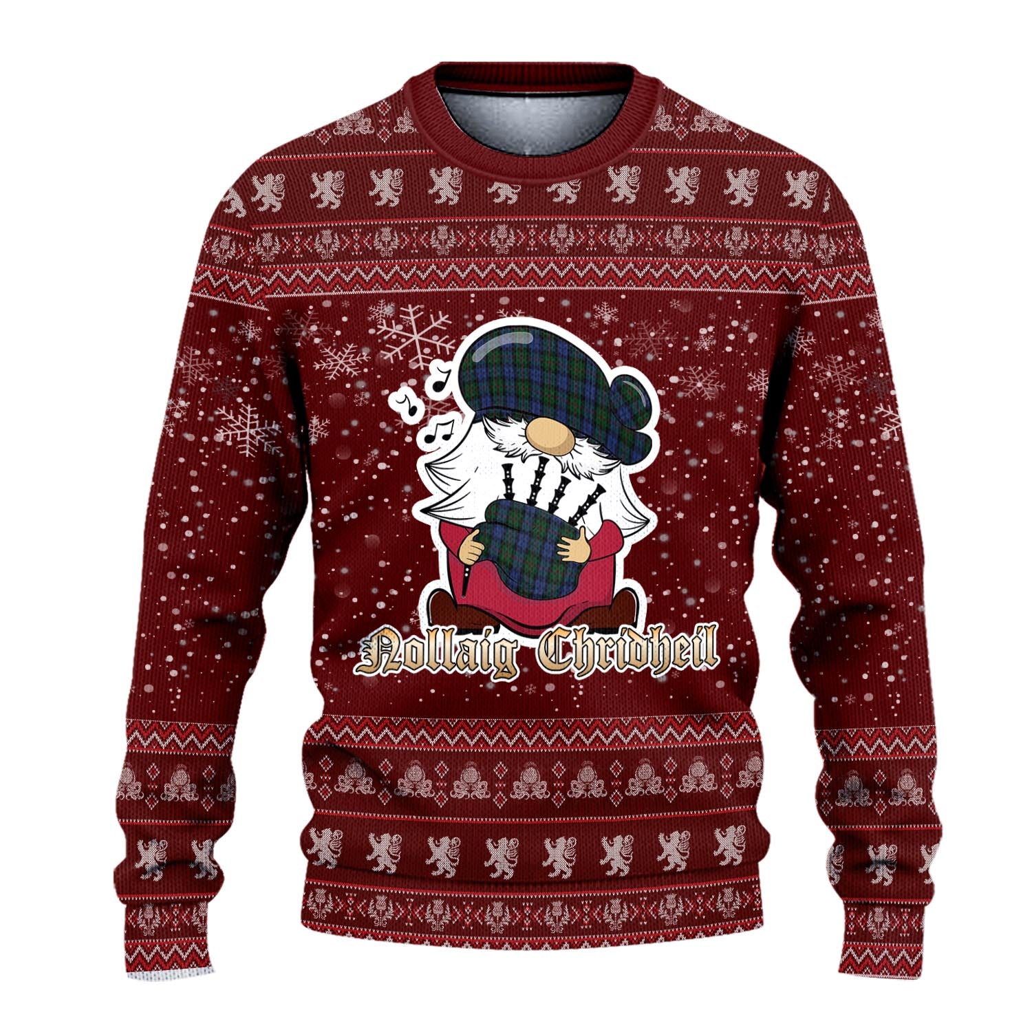 Baird Clan Christmas Family Knitted Sweater with Funny Gnome Playing Bagpipes - Tartanvibesclothing