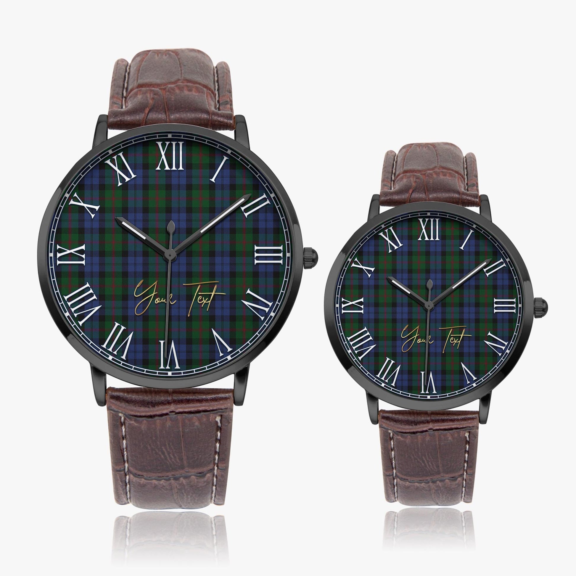 Baird Tartan Personalized Your Text Leather Trap Quartz Watch Ultra Thin Black Case With Brown Leather Strap - Tartanvibesclothing