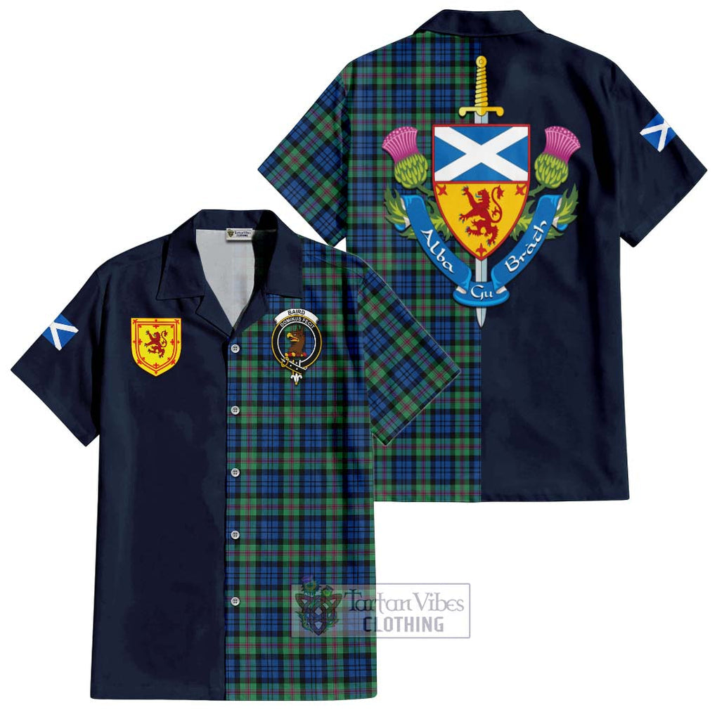 Tartan Vibes Clothing Baird Ancient Tartan Short Sleeve Button Shirt with Scottish Lion Royal Arm Half Style