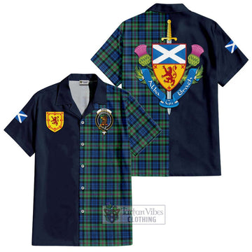 Baird Ancient Tartan Short Sleeve Button Shirt Alba with Scottish Lion Royal Arm Half Style