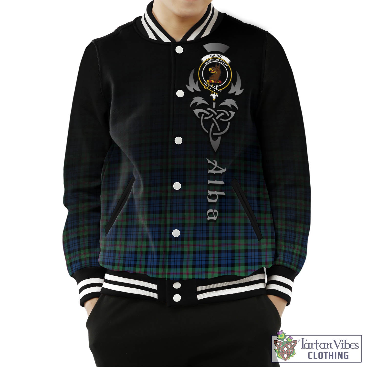 Tartan Vibes Clothing Baird Ancient Tartan Baseball Jacket Featuring Alba Gu Brath Family Crest Celtic Inspired