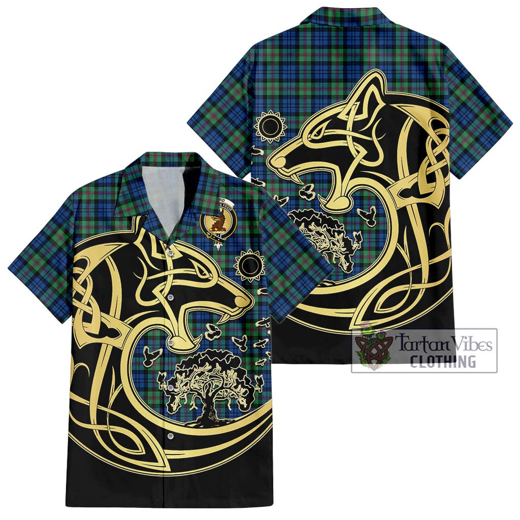 Baird Ancient Tartan Short Sleeve Button Shirt with Family Crest Celtic Wolf Style Kid - Tartan Vibes Clothing