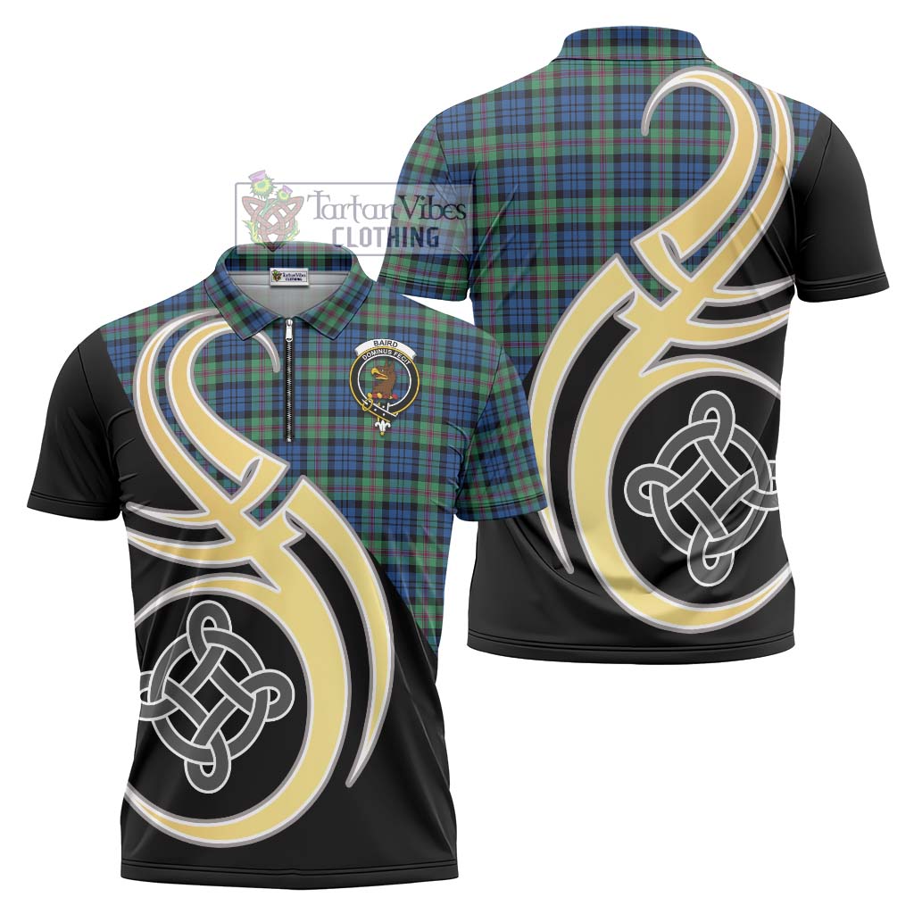 Tartan Vibes Clothing Baird Ancient Tartan Zipper Polo Shirt with Family Crest and Celtic Symbol Style