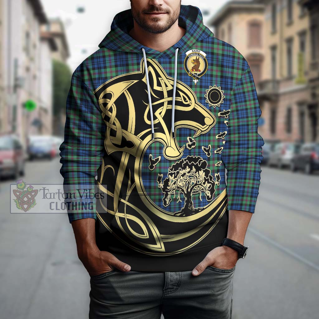 Tartan Vibes Clothing Baird Ancient Tartan Hoodie with Family Crest Celtic Wolf Style