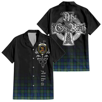 Baird Ancient Tartan Short Sleeve Button Up Shirt Featuring Alba Gu Brath Family Crest Celtic Inspired