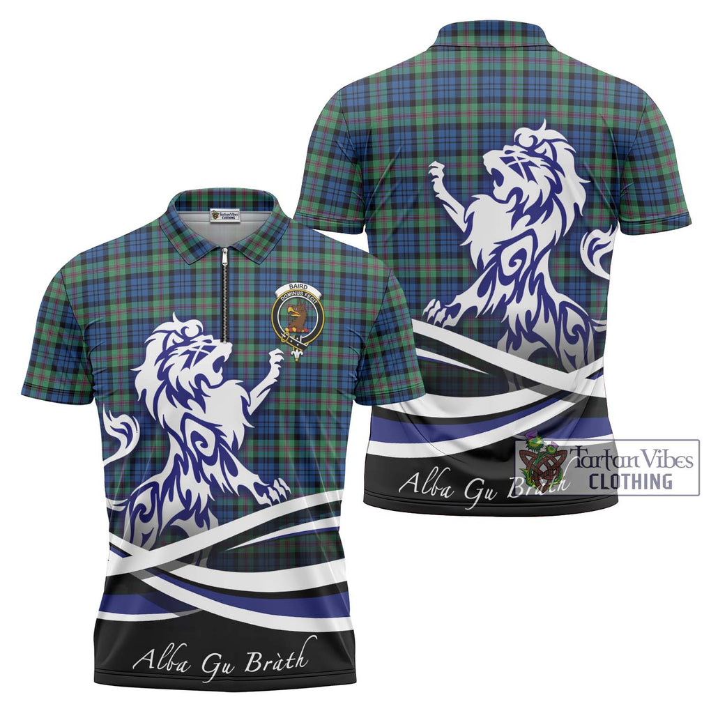 Baird Ancient Tartan Zipper Polo Shirt with Alba Gu Brath Regal Lion Emblem Unisex - Tartanvibesclothing Shop