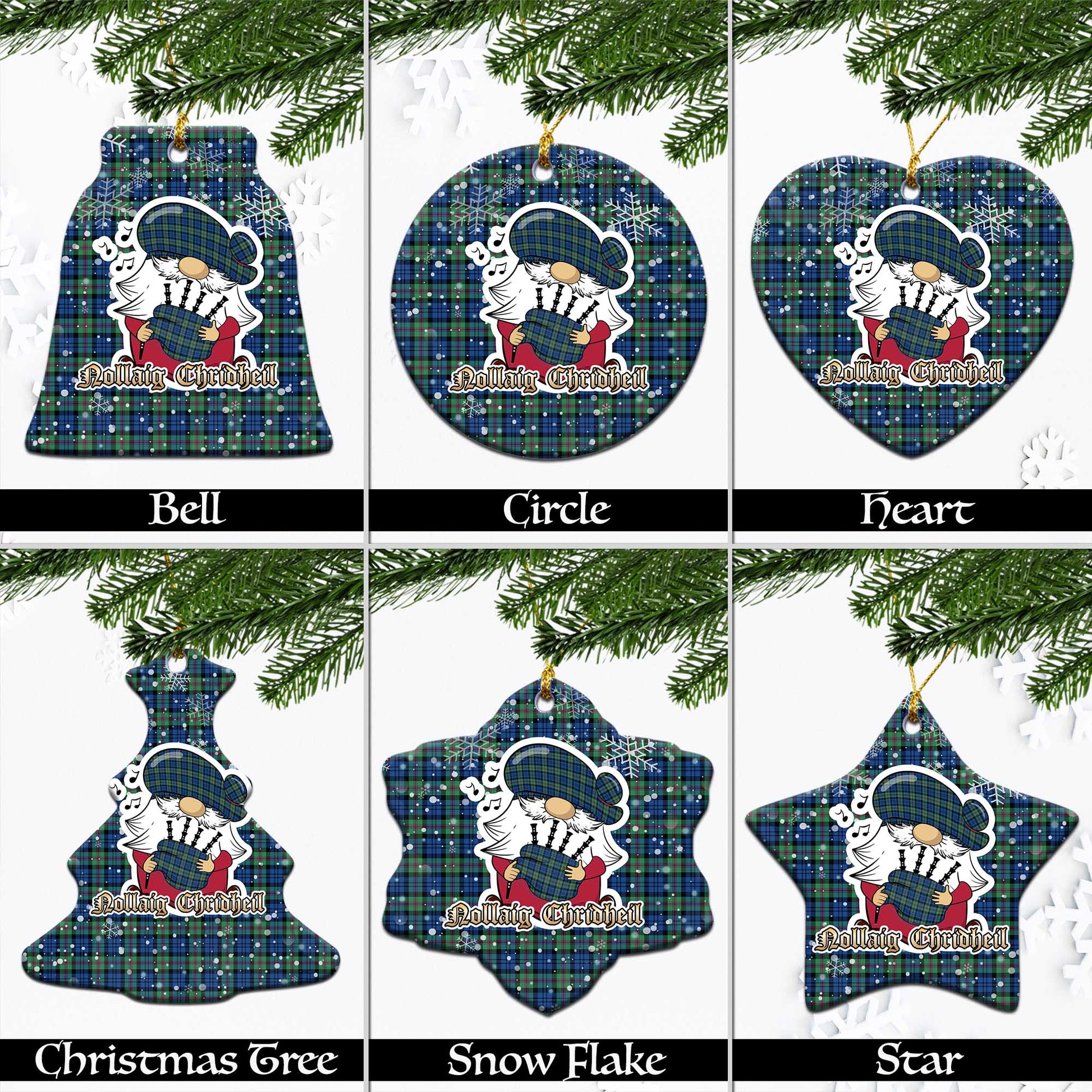 Baird Ancient Tartan Christmas Ornaments with Scottish Gnome Playing Bagpipes Ceramic - Tartanvibesclothing