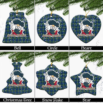 Baird Ancient Tartan Christmas Ceramic Ornaments with Scottish Gnome Playing Bagpipes