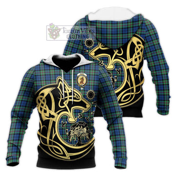 Baird Ancient Tartan Knitted Hoodie with Family Crest Celtic Wolf Style