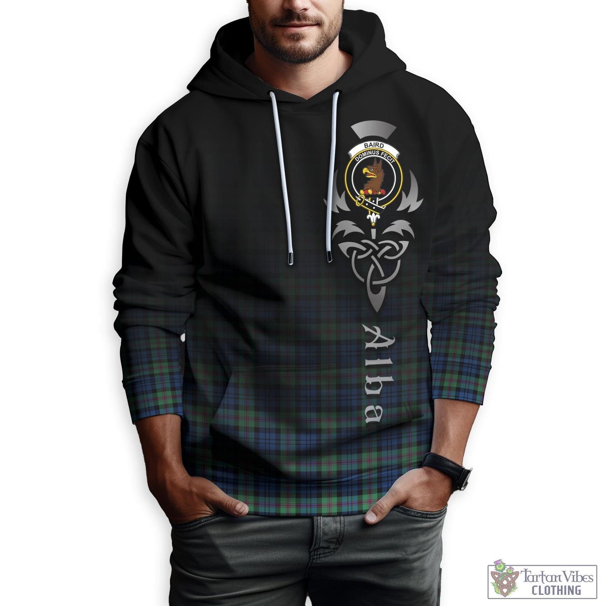 Tartan Vibes Clothing Baird Ancient Tartan Hoodie Featuring Alba Gu Brath Family Crest Celtic Inspired