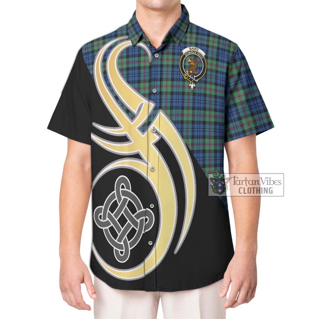 Baird Ancient Tartan Short Sleeve Button Shirt with Family Crest and Celtic Symbol Style Kid - Tartan Vibes Clothing