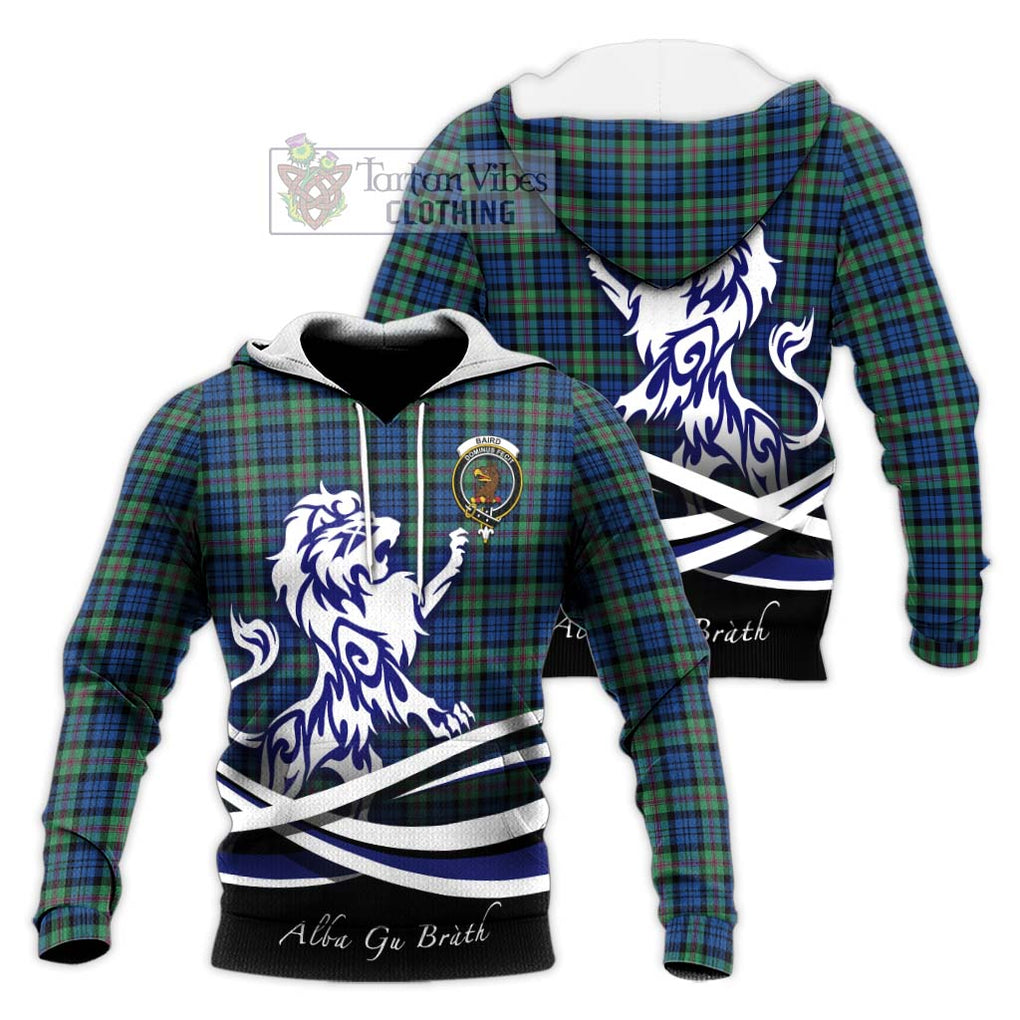 Baird Ancient Tartan Knitted Hoodie with Alba Gu Brath Regal Lion Emblem Unisex Knitted Pullover Hoodie - Tartanvibesclothing Shop