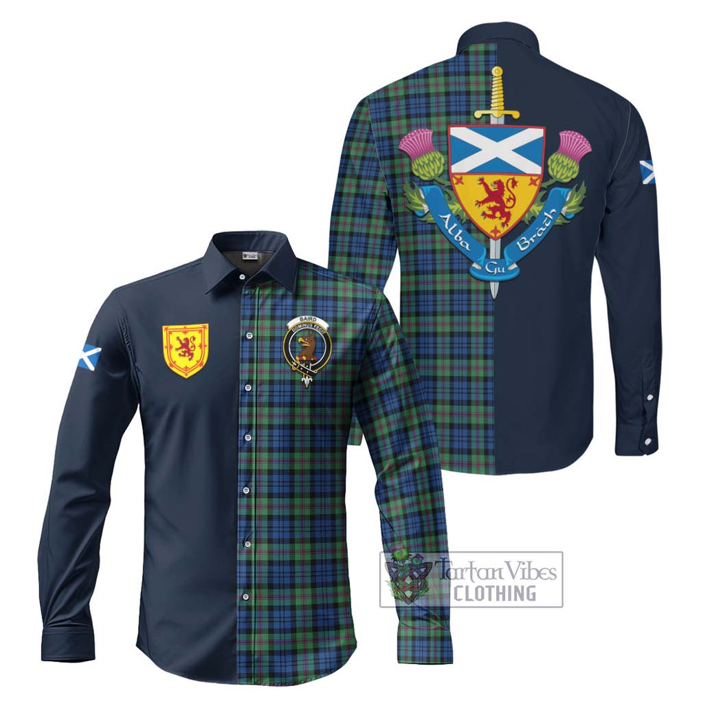 Tartan Vibes Clothing Baird Ancient Tartan Long Sleeve Button Shirt with Scottish Lion Royal Arm Half Style