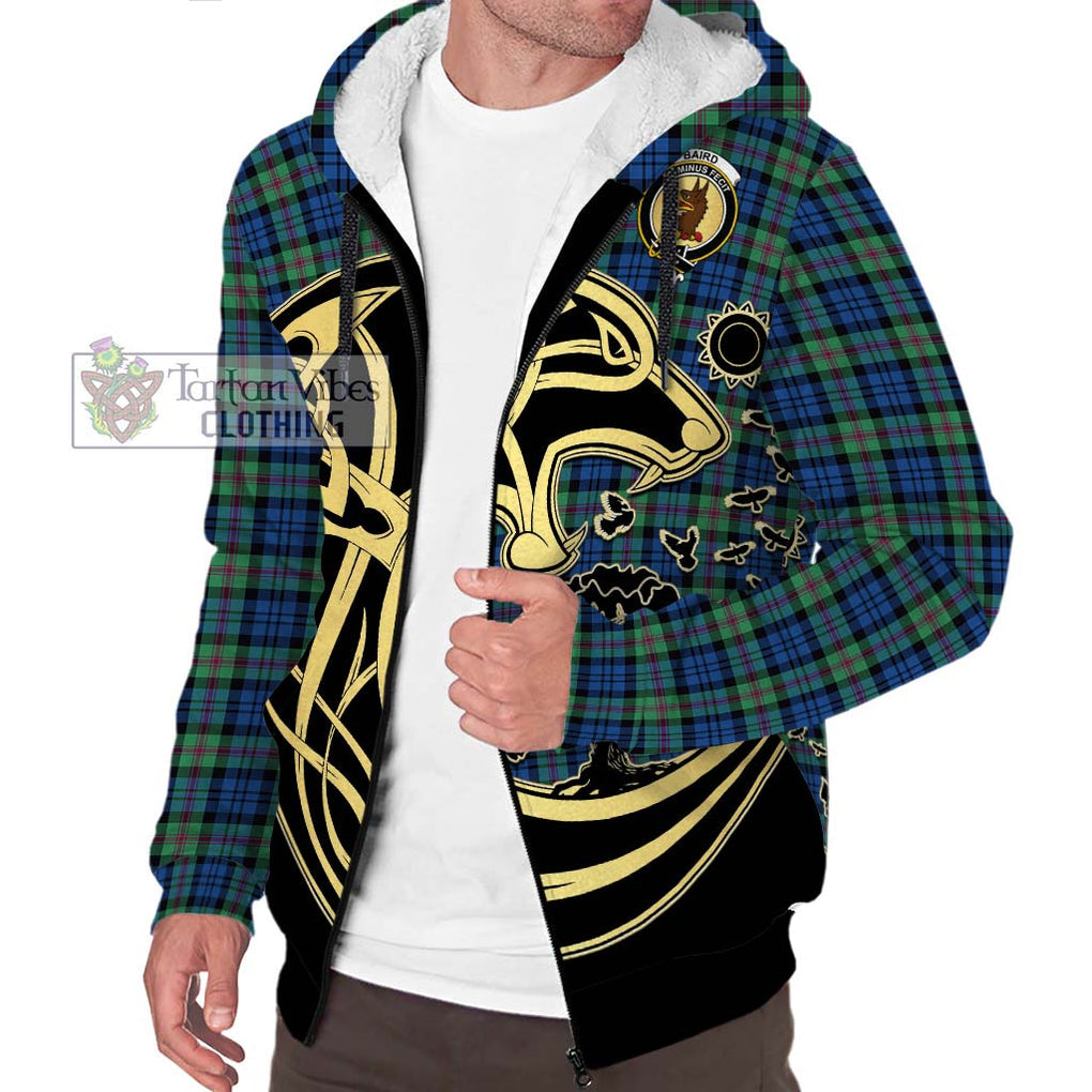 Baird Ancient Tartan Sherpa Hoodie with Family Crest Celtic Wolf Style Unisex S - Tartan Vibes Clothing