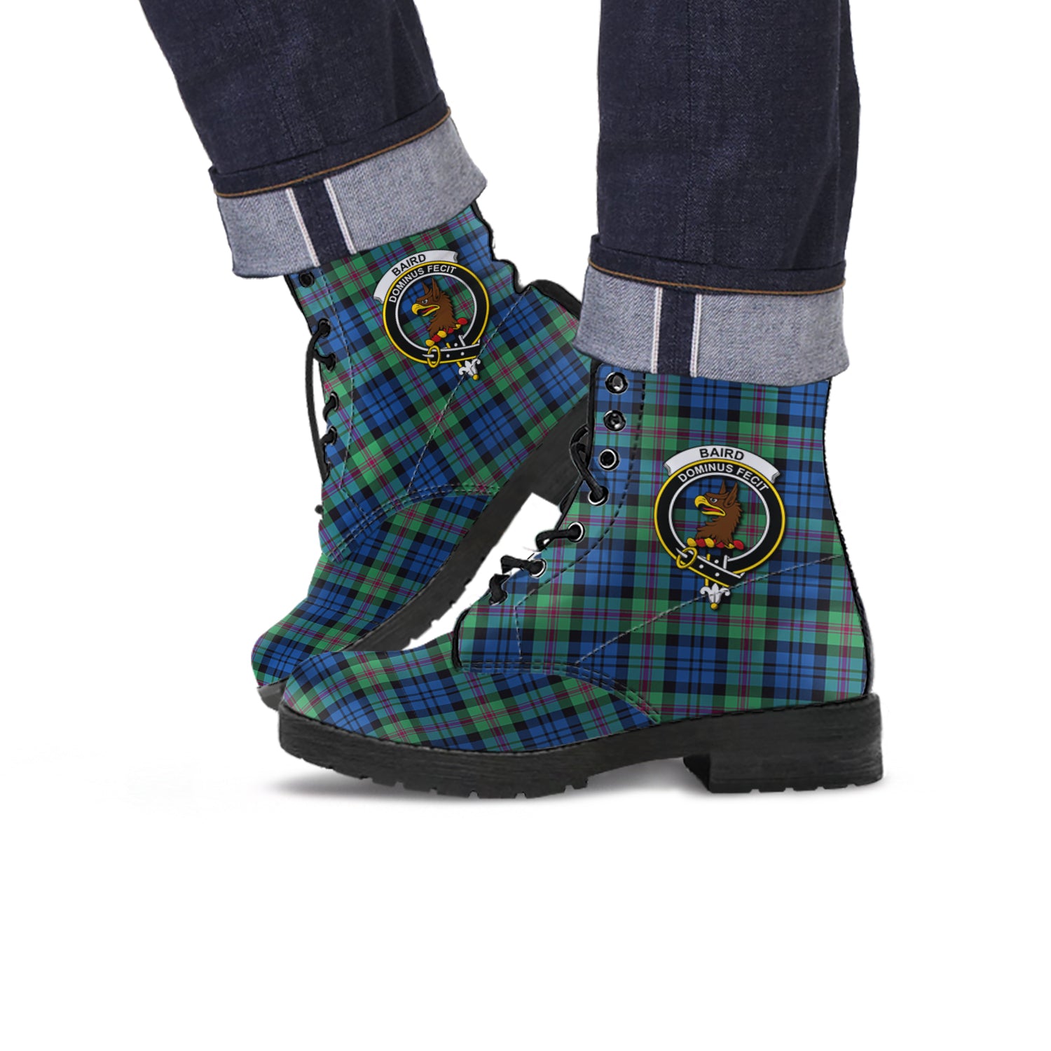 Baird Ancient Tartan Leather Boots with Family Crest - Tartanvibesclothing