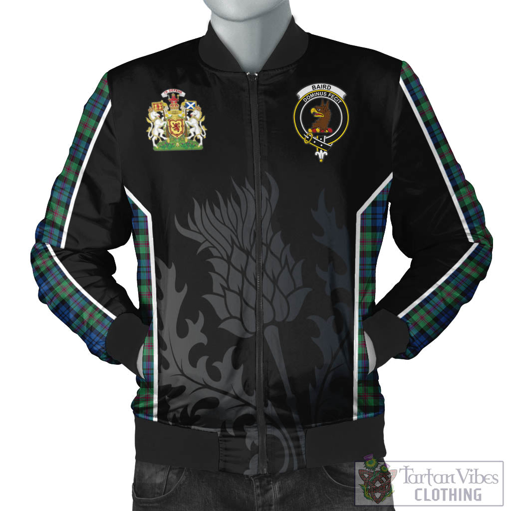 Tartan Vibes Clothing Baird Ancient Tartan Bomber Jacket with Family Crest and Scottish Thistle Vibes Sport Style