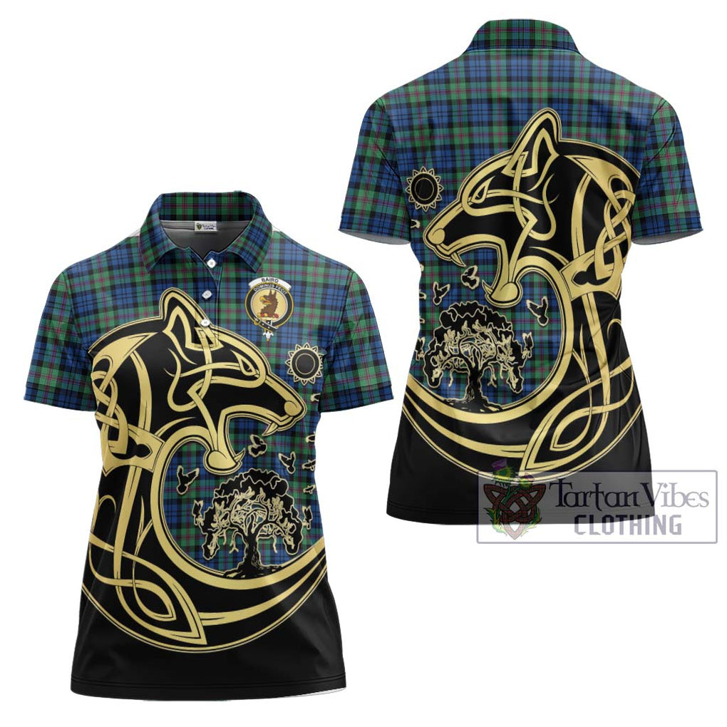 Baird Ancient Tartan Women's Polo Shirt with Family Crest Celtic Wolf Style Women - Tartanvibesclothing Shop