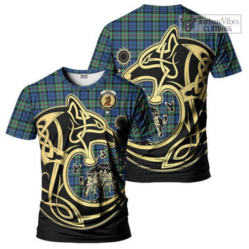 Baird Ancient Tartan T-Shirt with Family Crest Celtic Wolf Style