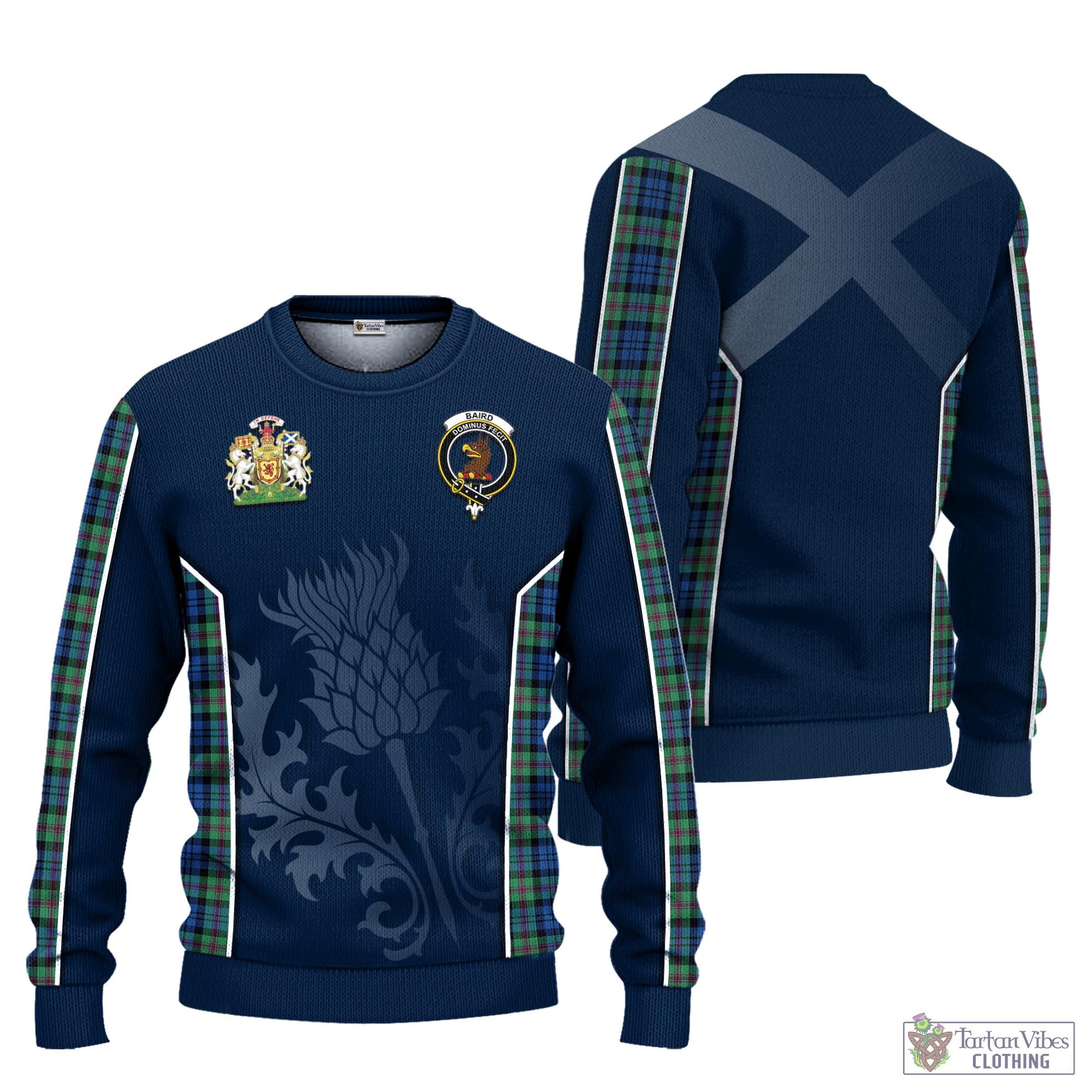 Tartan Vibes Clothing Baird Ancient Tartan Knitted Sweatshirt with Family Crest and Scottish Thistle Vibes Sport Style