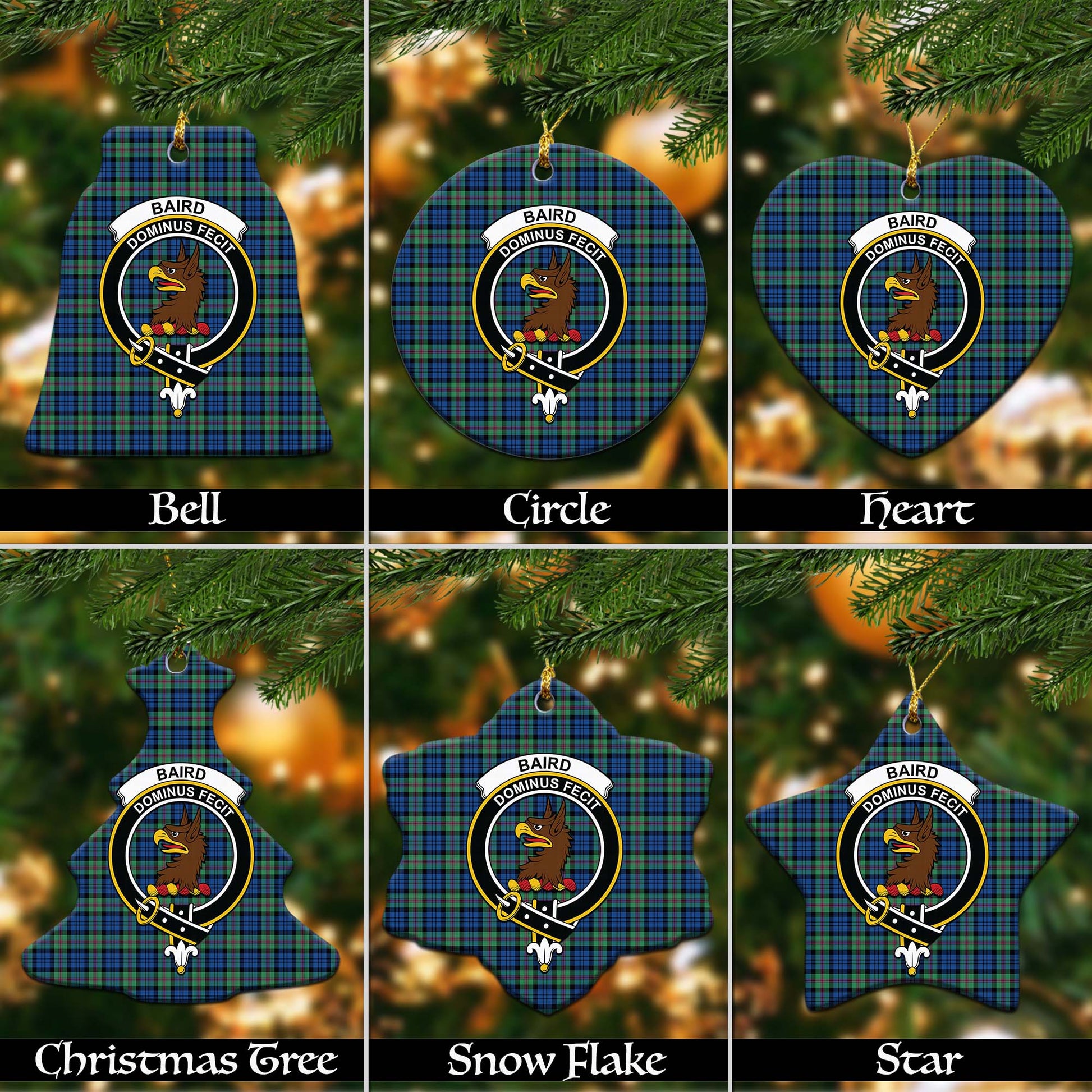 Baird Ancient Tartan Christmas Ornaments with Family Crest Ceramic Bell Pack 1: ornament * 1 piece - Tartanvibesclothing