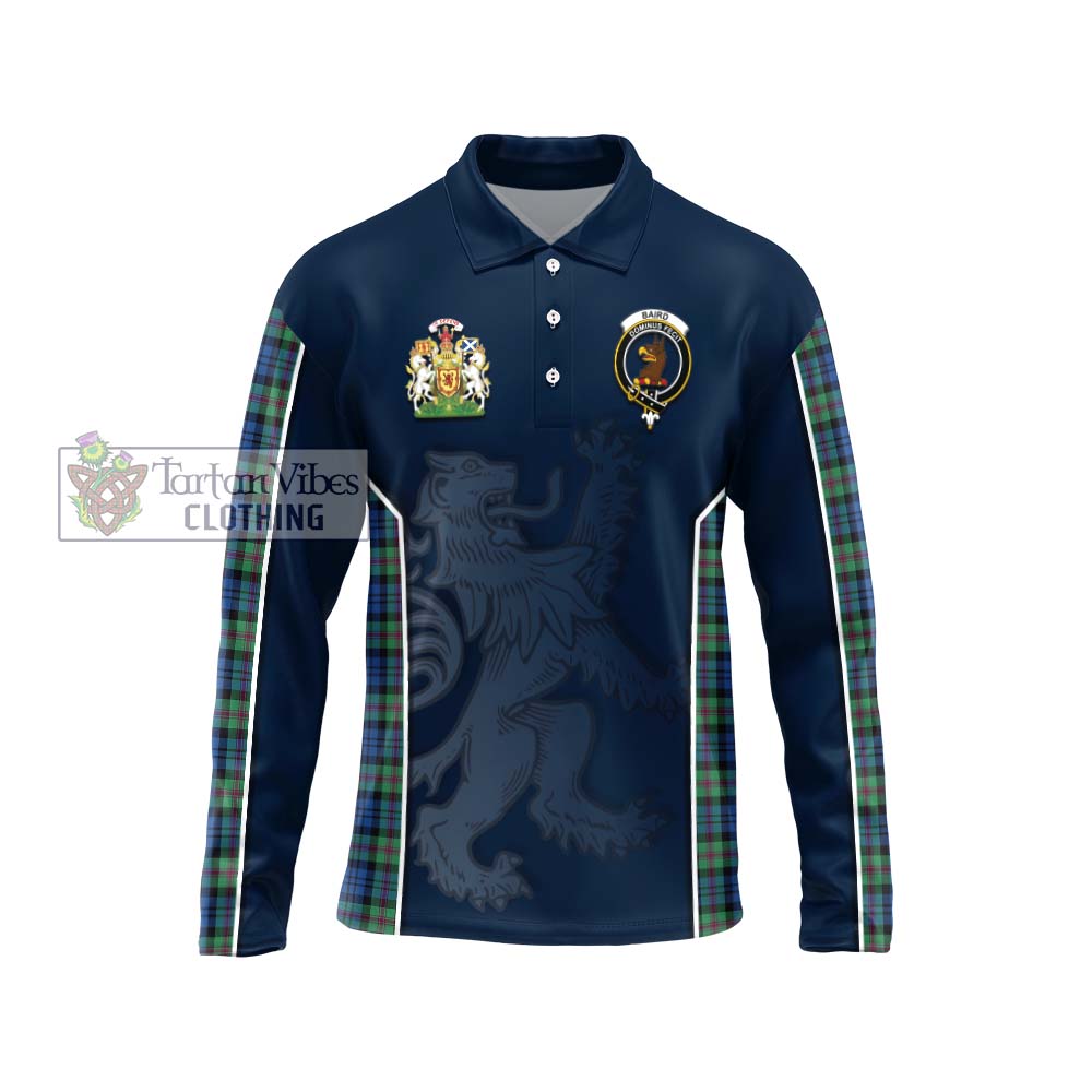 Baird Ancient Tartan Long Sleeve Polo Shirt with Family Crest and Lion Rampant Vibes Sport Style Unisex - Tartan Vibes Clothing