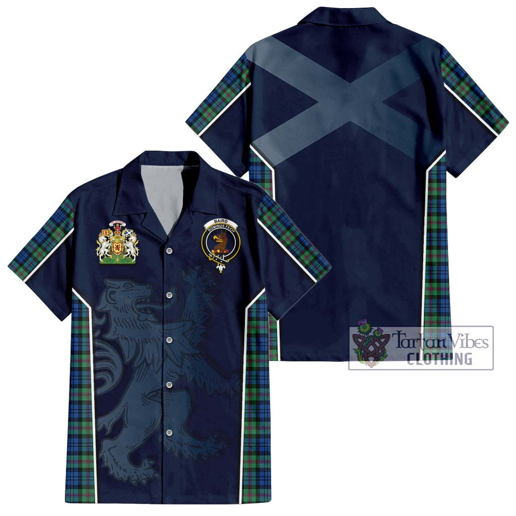 Baird Ancient Tartan Short Sleeve Button Shirt with Family Crest and Lion Rampant Vibes Sport Style Kid - Tartan Vibes Clothing