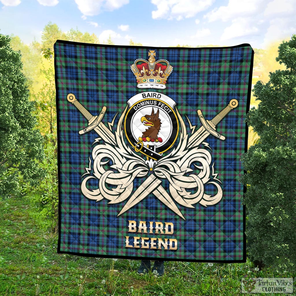 Tartan Vibes Clothing Baird Ancient Tartan Quilt with Clan Crest and the Golden Sword of Courageous Legacy