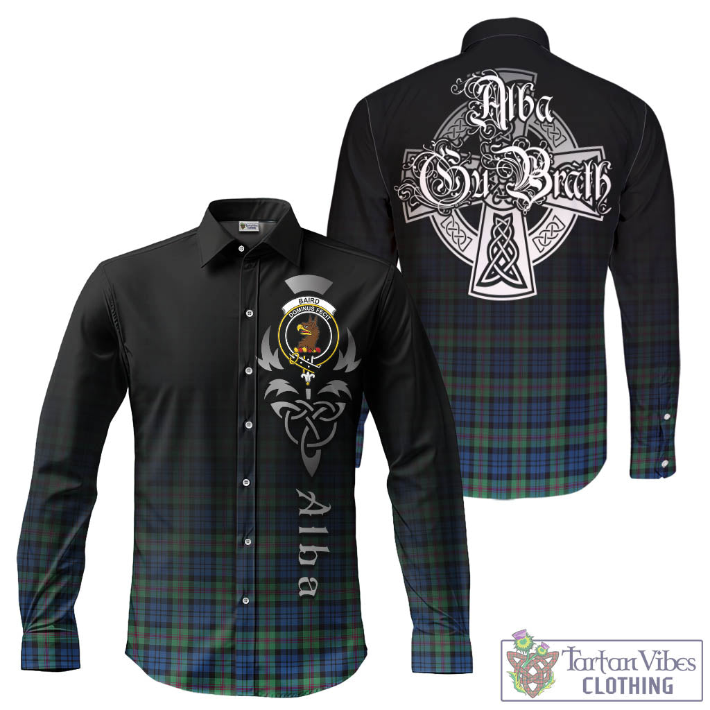 Tartan Vibes Clothing Baird Ancient Tartan Long Sleeve Button Up Featuring Alba Gu Brath Family Crest Celtic Inspired