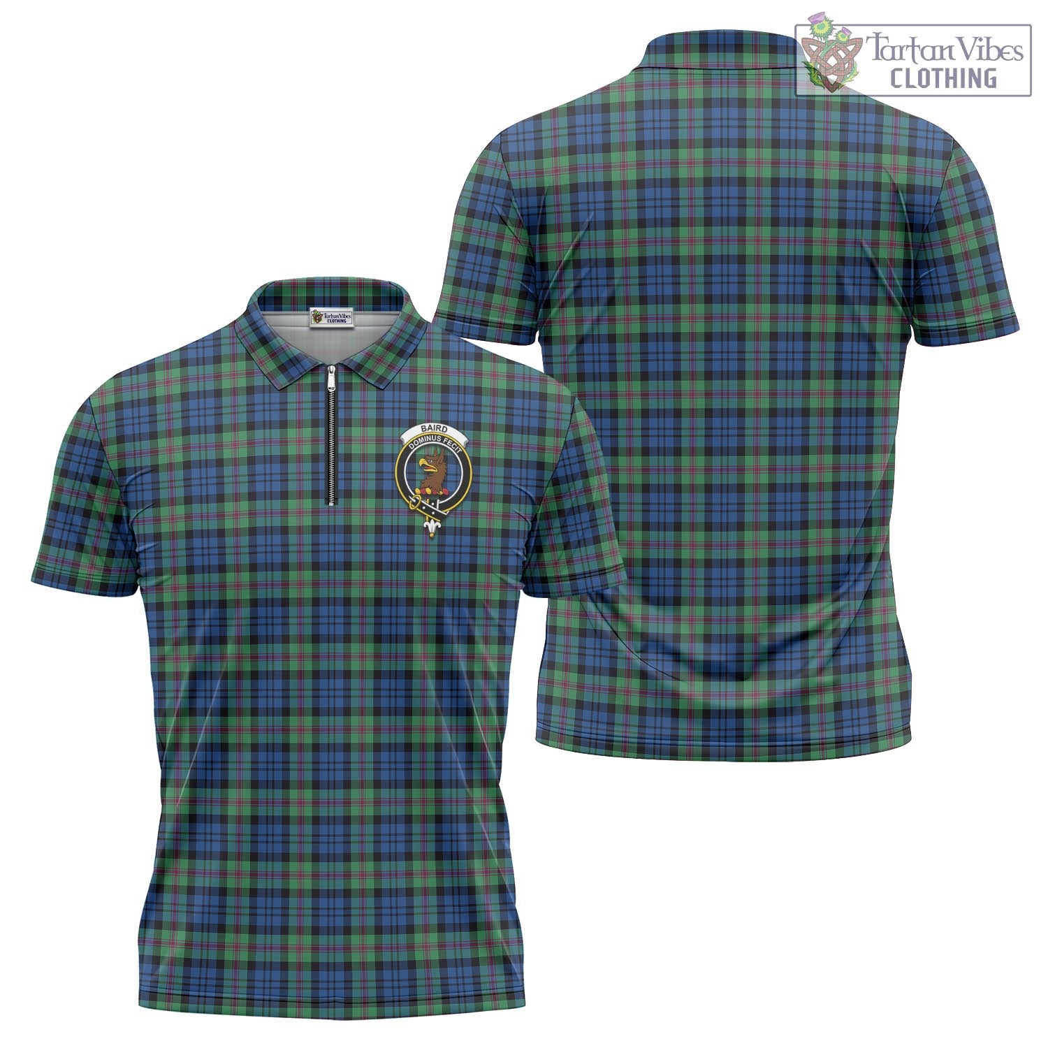 Tartan Vibes Clothing Baird Ancient Tartan Zipper Polo Shirt with Family Crest