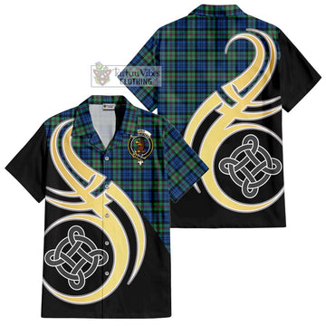 Baird Ancient Tartan Short Sleeve Button Shirt with Family Crest and Celtic Symbol Style