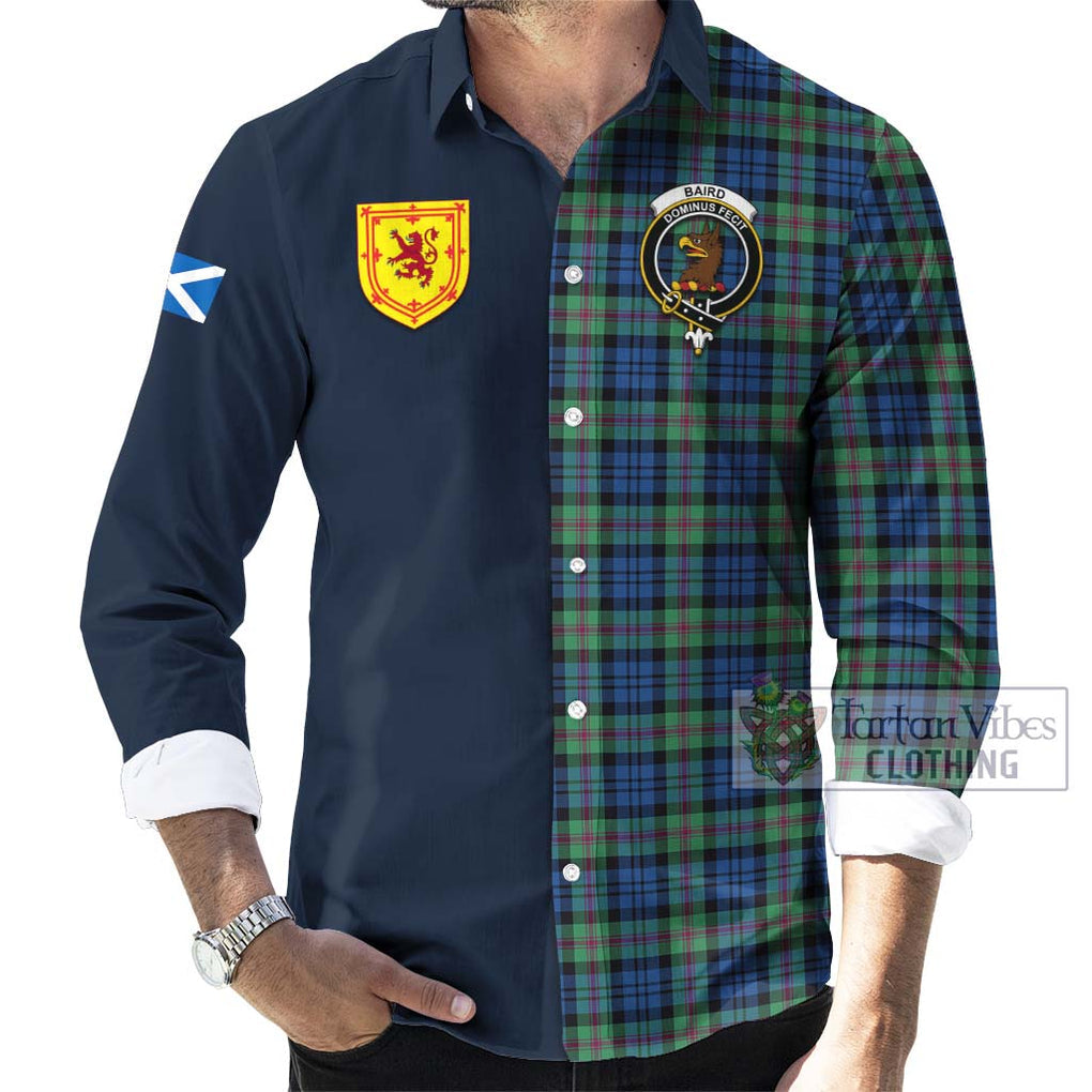 Tartan Vibes Clothing Baird Ancient Tartan Long Sleeve Button Shirt with Scottish Lion Royal Arm Half Style