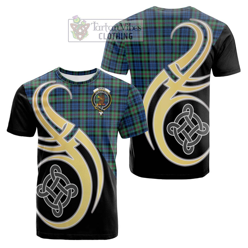 Tartan Vibes Clothing Baird Ancient Tartan Cotton T-shirt with Family Crest and Celtic Symbol Style