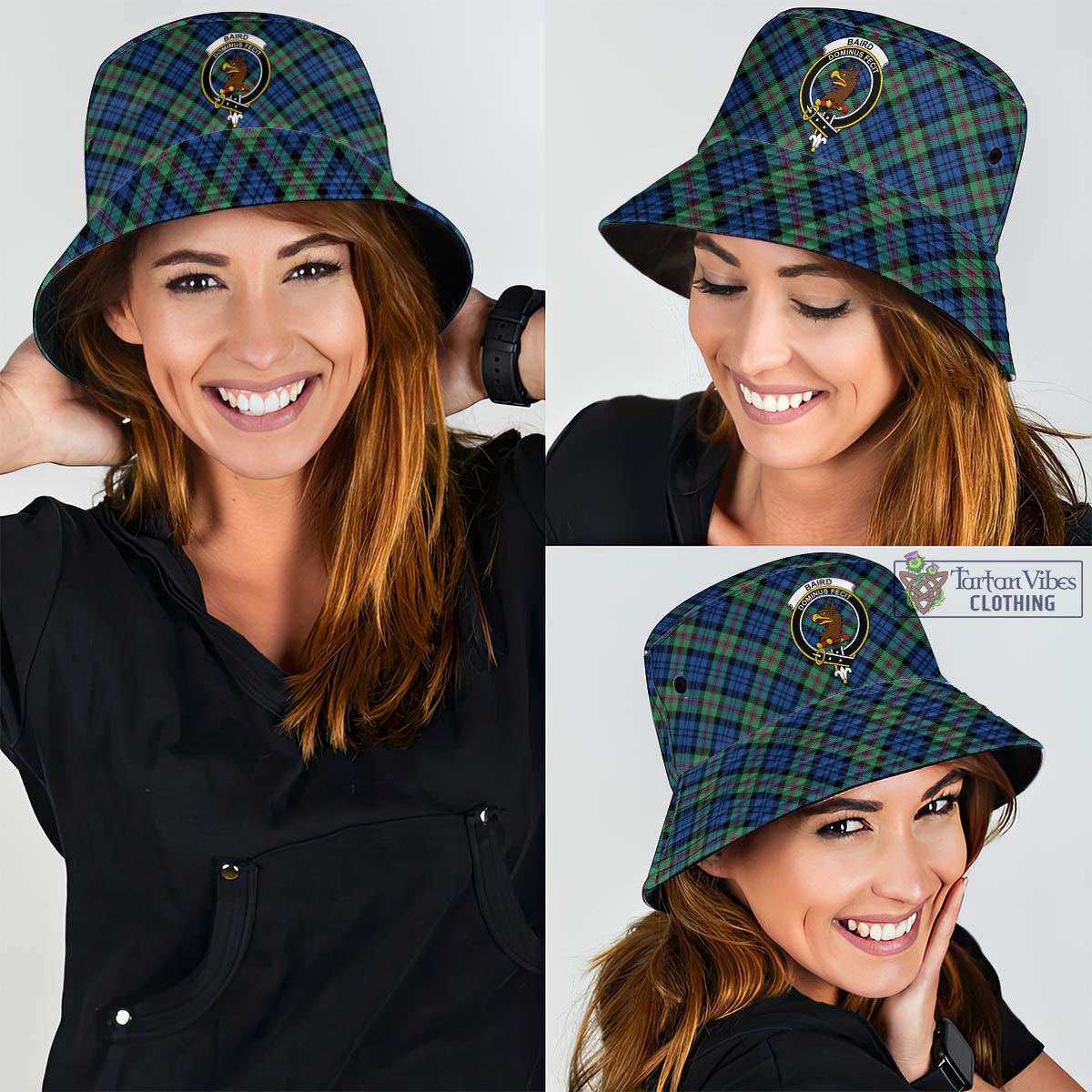 Tartan Vibes Clothing Baird Ancient Tartan Bucket Hat with Family Crest