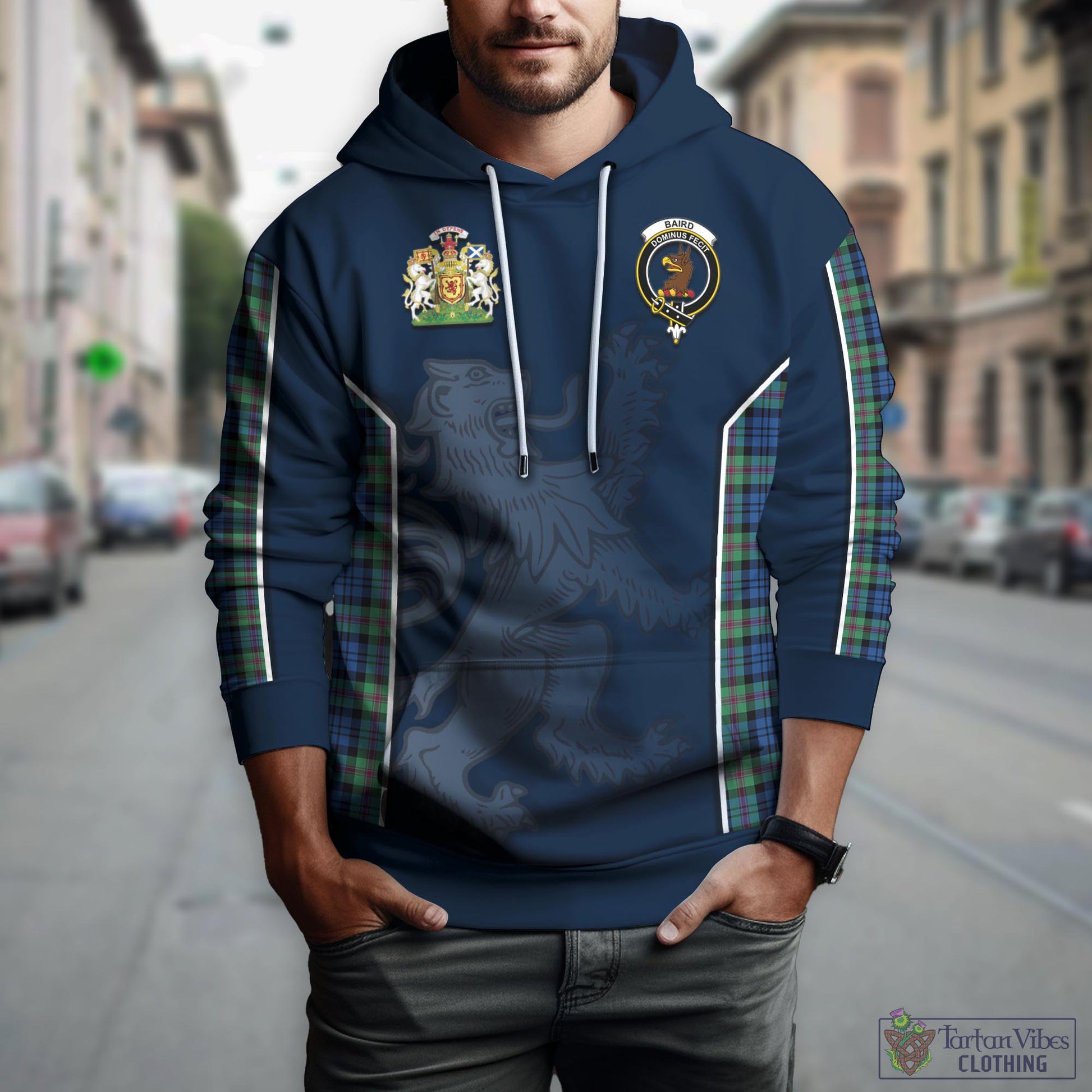 Tartan Vibes Clothing Baird Ancient Tartan Hoodie with Family Crest and Lion Rampant Vibes Sport Style