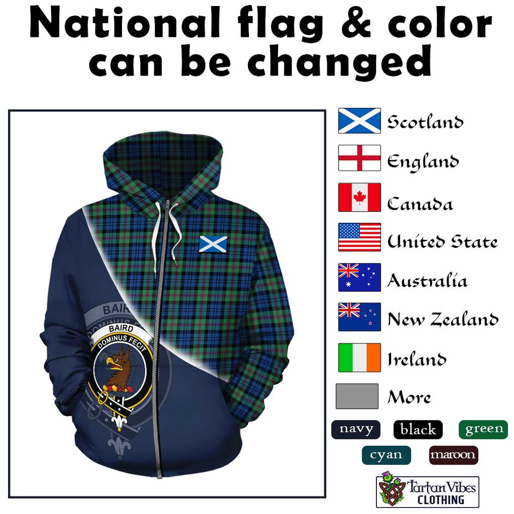 Baird Ancient Tartan Hoodie with Personalised National Flag and Family Crest Half Style - Tartanvibesclothing Shop