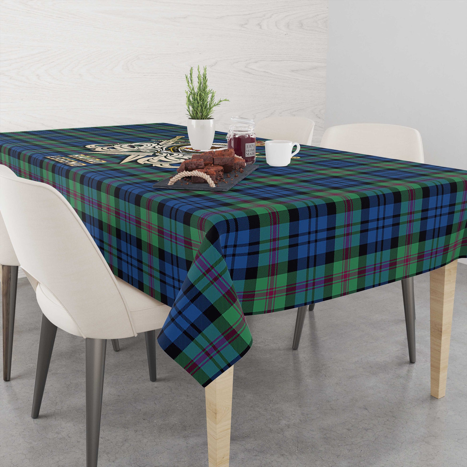 Tartan Vibes Clothing Baird Ancient Tartan Tablecloth with Clan Crest and the Golden Sword of Courageous Legacy