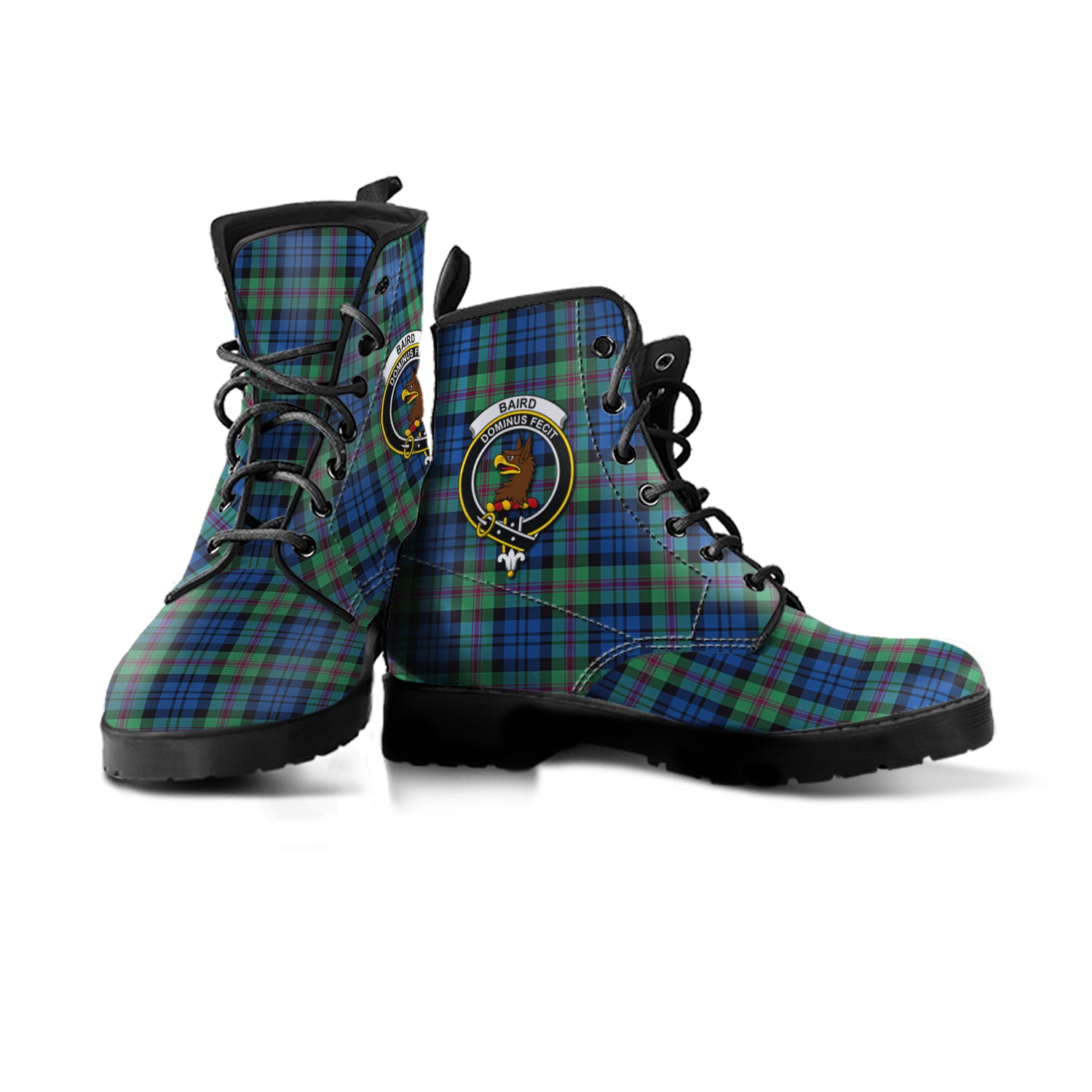 Baird Ancient Tartan Leather Boots with Family Crest - Tartanvibesclothing