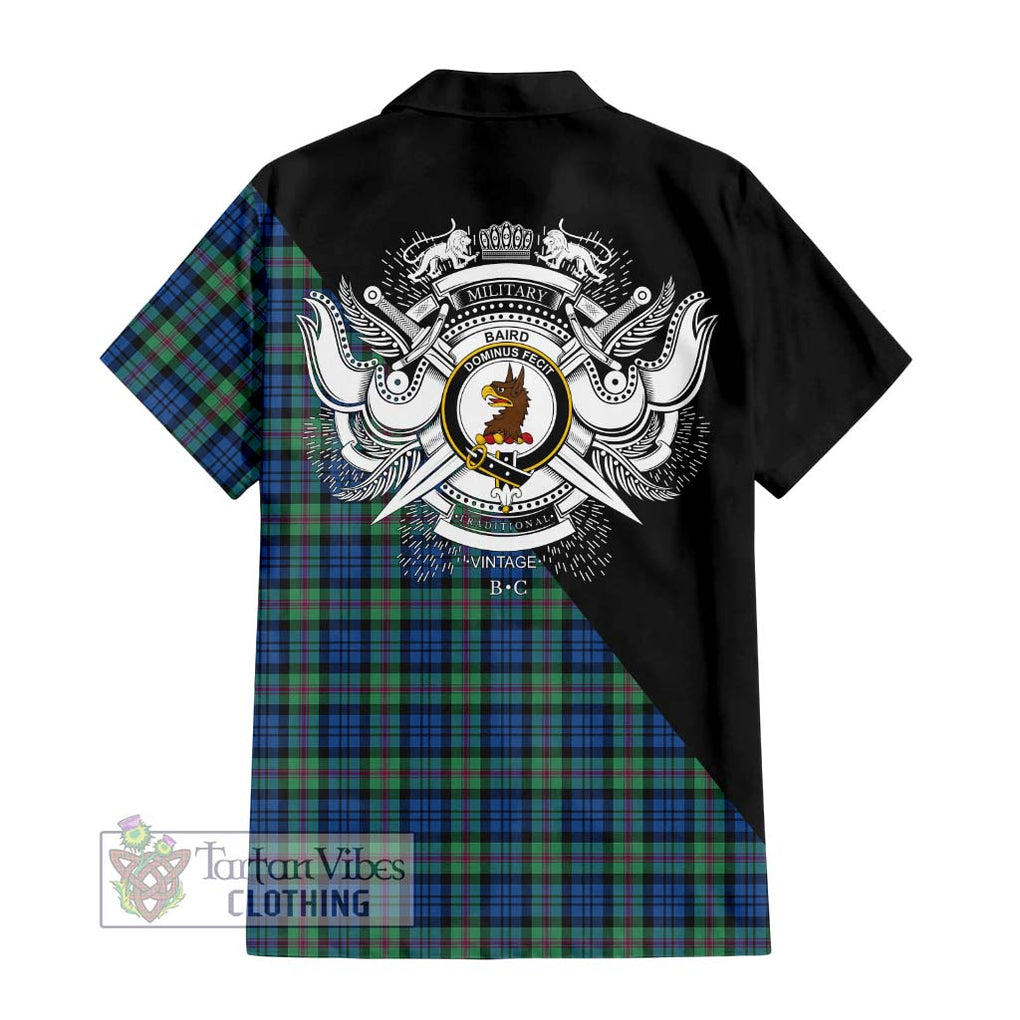 Baird Ancient Tartan Short Sleeve Button Shirt with Family Crest and Military Logo Style - Tartanvibesclothing Shop