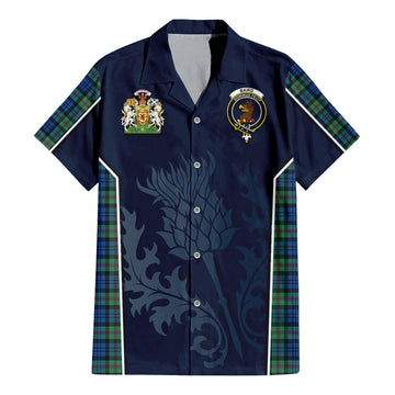 Baird Ancient Tartan Short Sleeve Button Up Shirt with Family Crest and Scottish Thistle Vibes Sport Style