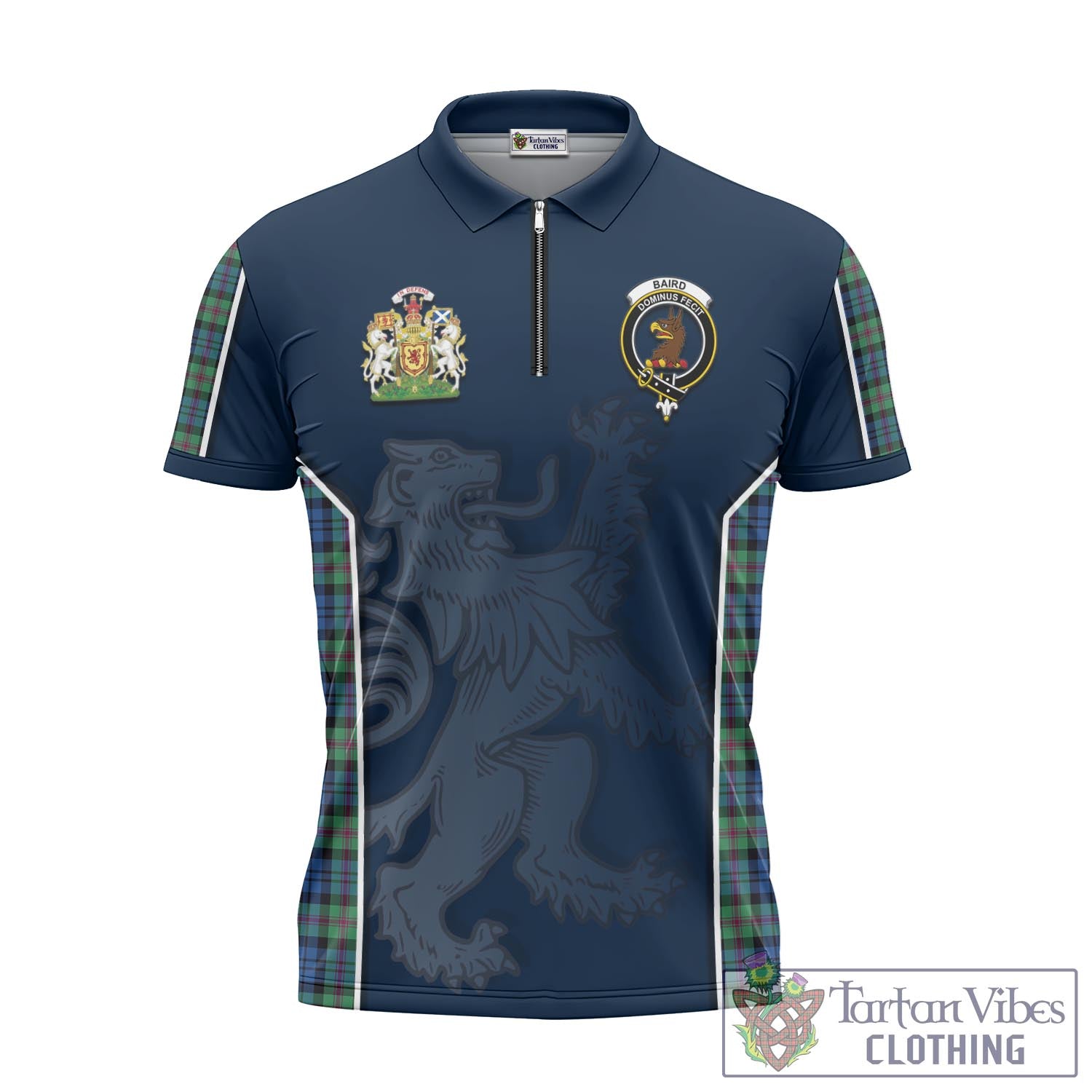 Tartan Vibes Clothing Baird Ancient Tartan Zipper Polo Shirt with Family Crest and Lion Rampant Vibes Sport Style