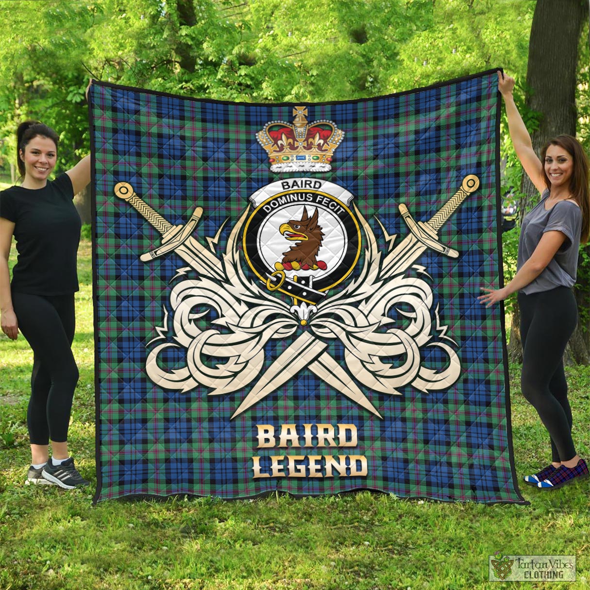 Tartan Vibes Clothing Baird Ancient Tartan Quilt with Clan Crest and the Golden Sword of Courageous Legacy