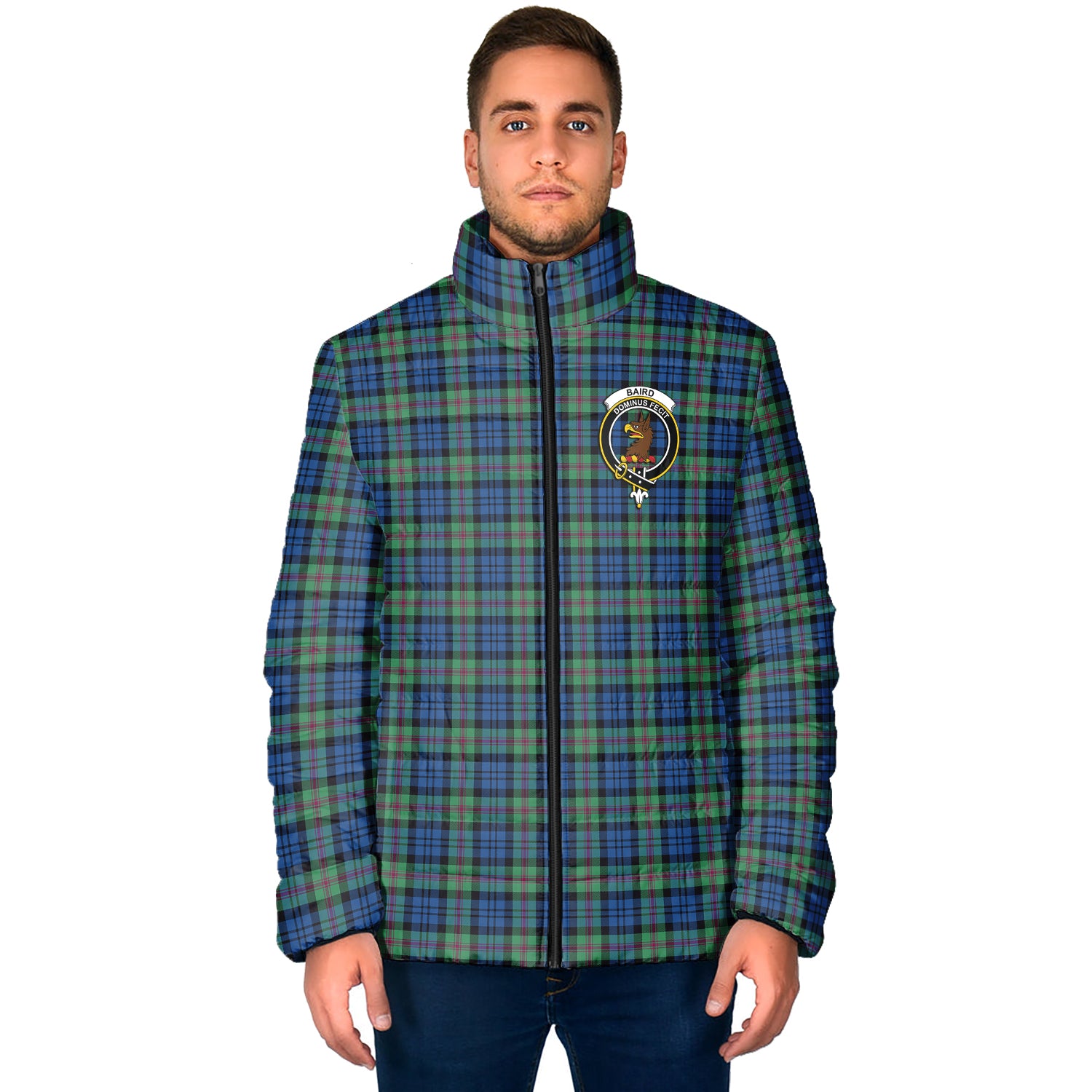 Baird Ancient Tartan Padded Jacket with Family Crest - Tartan Vibes Clothing