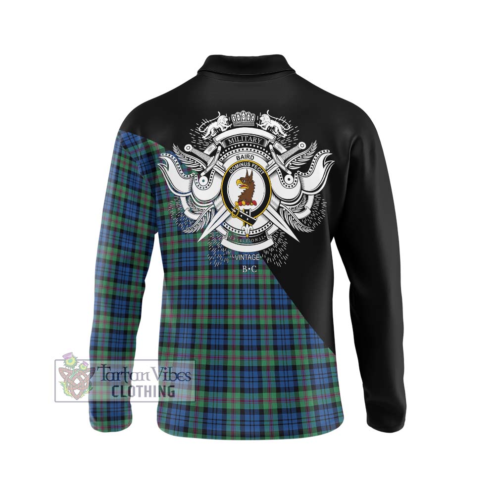 Baird Ancient Tartan Long Sleeve Polo Shirt with Family Crest and Military Logo Style - Tartanvibesclothing Shop