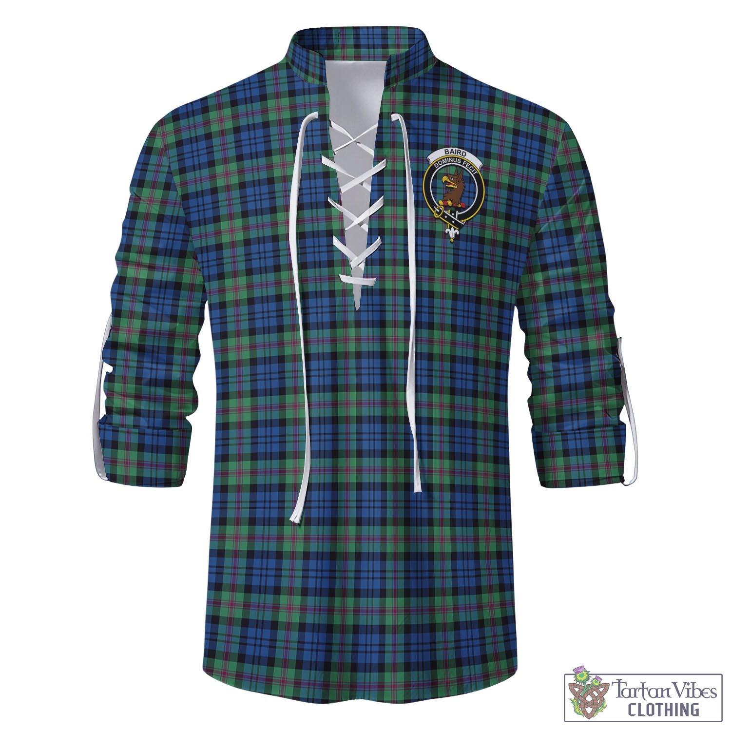 Tartan Vibes Clothing Baird Ancient Tartan Men's Scottish Traditional Jacobite Ghillie Kilt Shirt with Family Crest