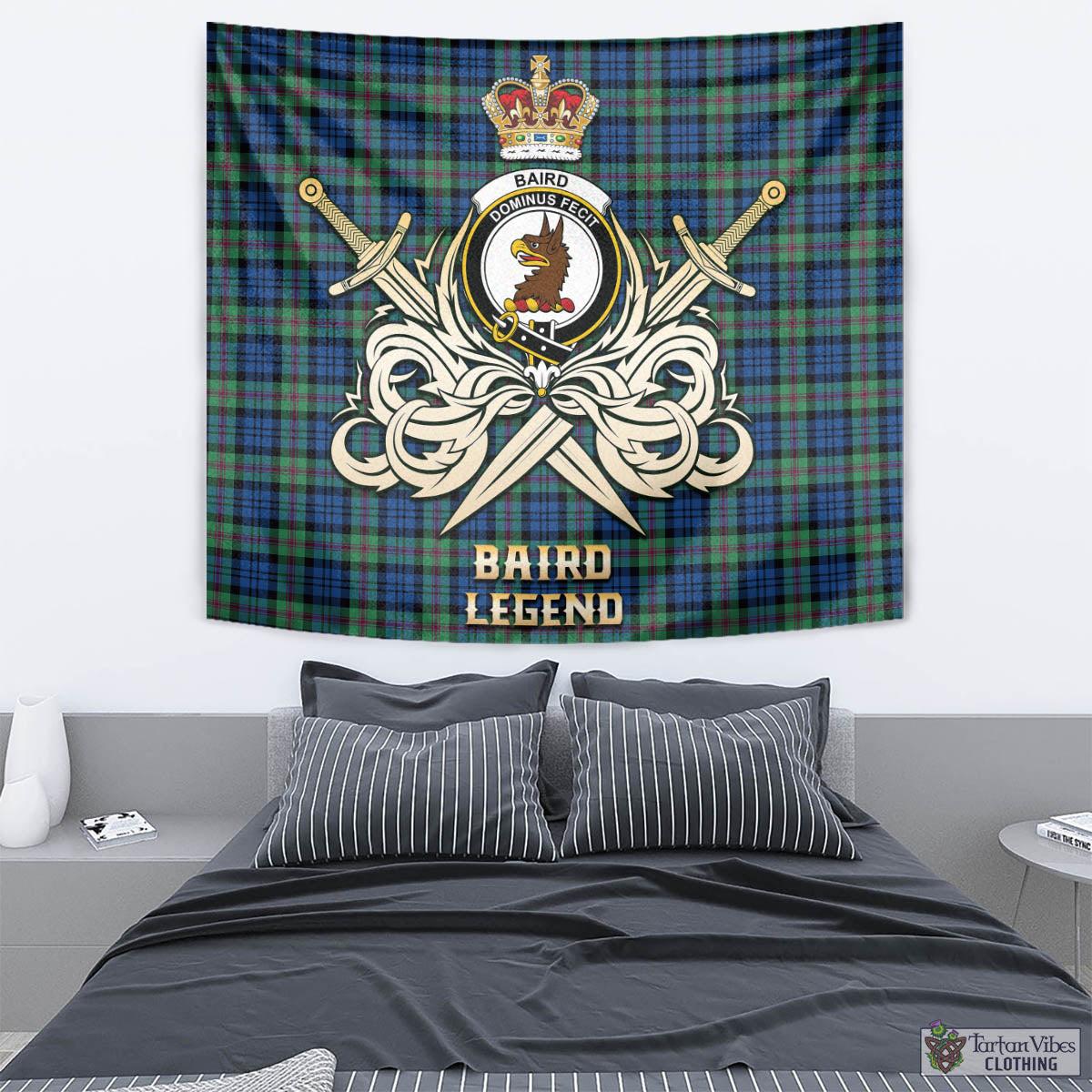 Tartan Vibes Clothing Baird Ancient Tartan Tapestry with Clan Crest and the Golden Sword of Courageous Legacy