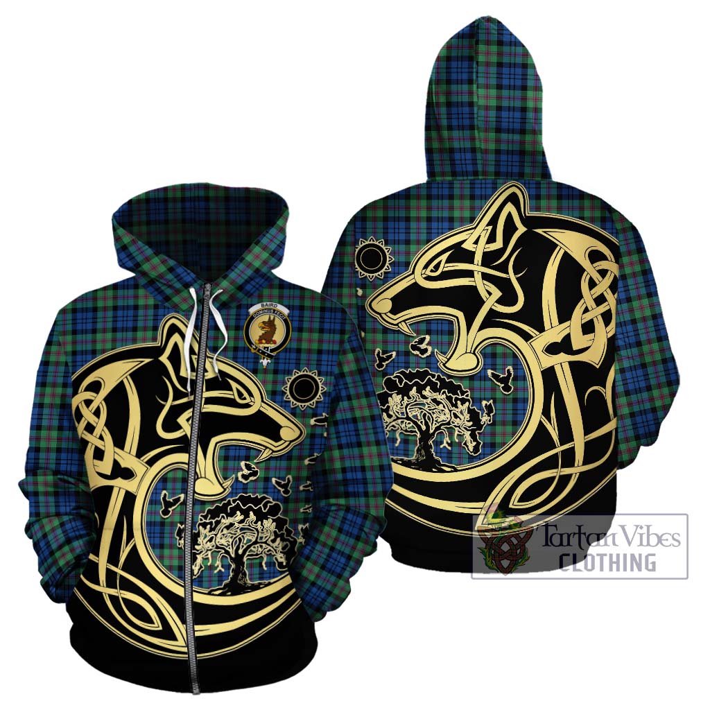 Tartan Vibes Clothing Baird Ancient Tartan Hoodie with Family Crest Celtic Wolf Style
